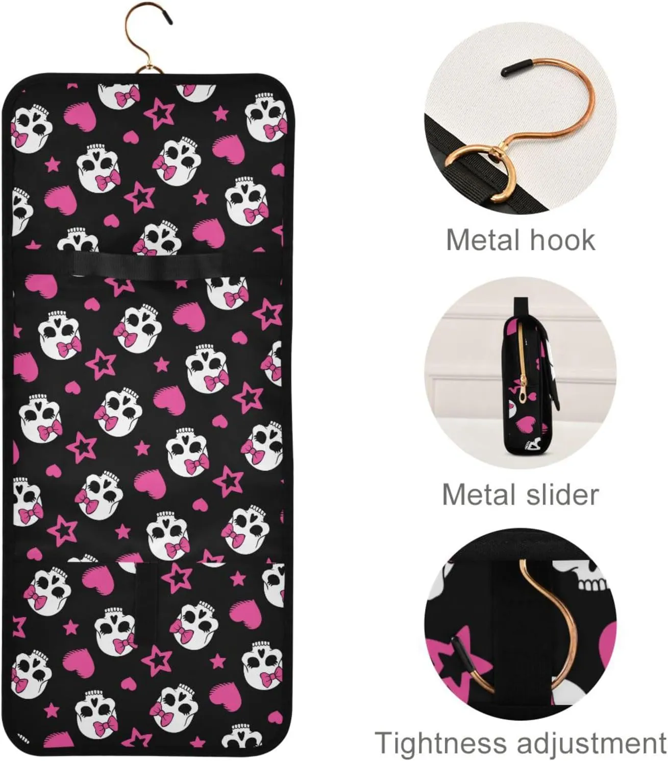 MNSRUU 3 PCS Toiletry Bag, White Skull Black Hanging Makeup Bag for Toiletries Travel Toiletry Organizer Bags Portable Clear Toiletry Kit