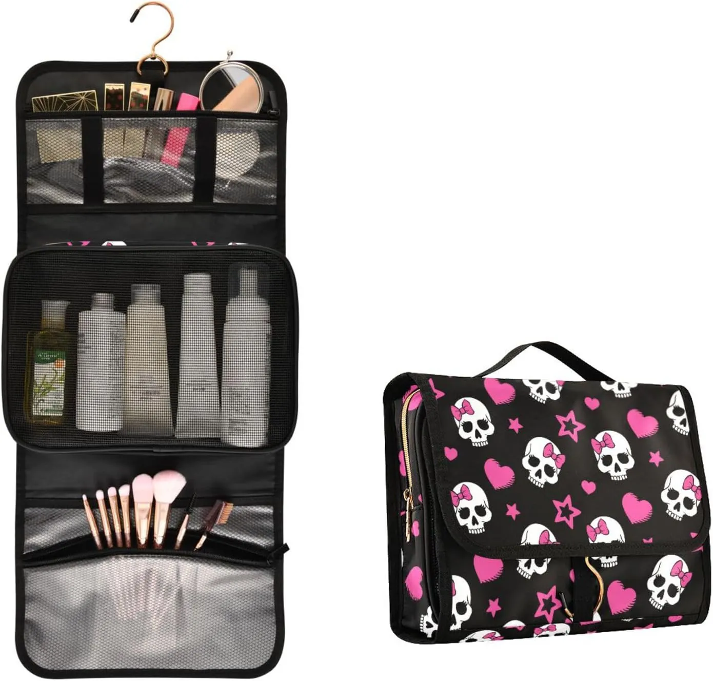 MNSRUU 3 PCS Toiletry Bag, White Skull Black Hanging Makeup Bag for Toiletries Travel Toiletry Organizer Bags Portable Clear Toiletry Kit