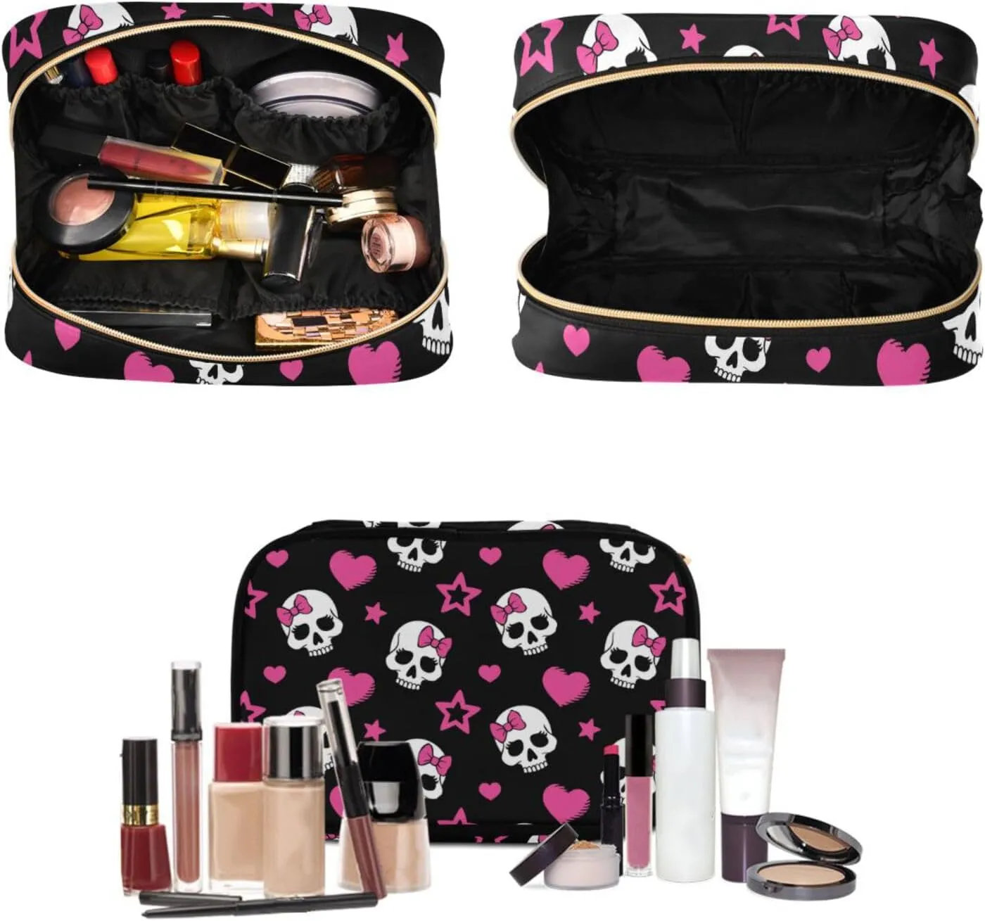 MNSRUU 3 PCS Toiletry Bag, White Skull Black Hanging Makeup Bag for Toiletries Travel Toiletry Organizer Bags Portable Clear Toiletry Kit
