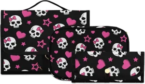 MNSRUU 3 PCS Toiletry Bag, White Skull Black Hanging Makeup Bag for Toiletries Travel Toiletry Organizer Bags Portable Clear Toiletry Kit