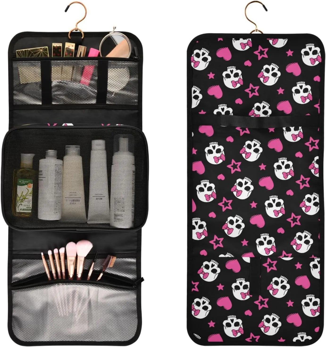 MNSRUU 3 PCS Toiletry Bag, White Skull Black Hanging Makeup Bag for Toiletries Travel Toiletry Organizer Bags Portable Clear Toiletry Kit