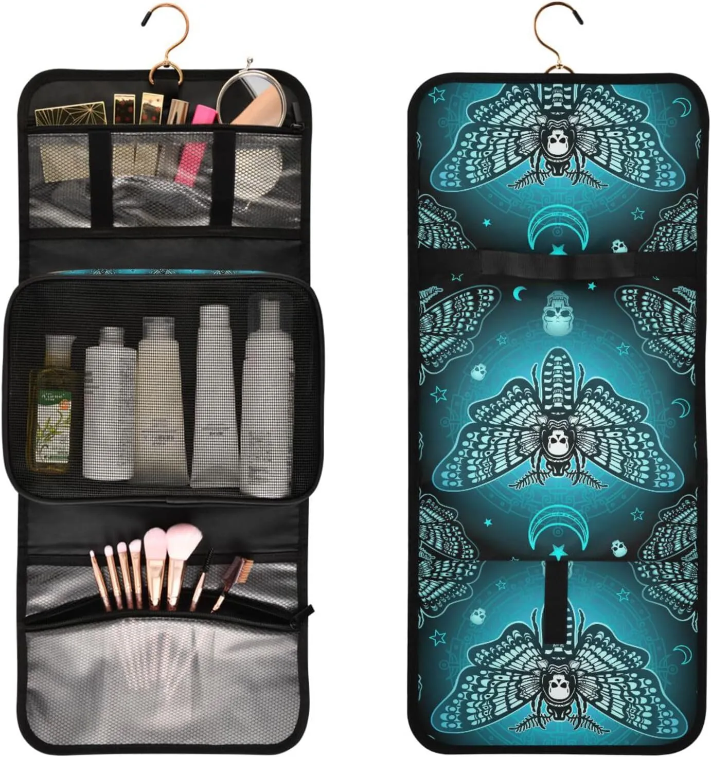 MNSRUU Goth Toiletry Bag Butterfly Skull Makeup Bag Gothic Hanging Travel Bag for Toiletries 3 PCS Toiletry Organizer Portable Makeup Cosmetic Bag Brushes Set