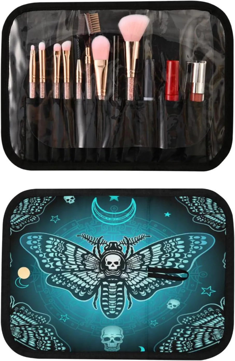 MNSRUU Goth Toiletry Bag Butterfly Skull Makeup Bag Gothic Hanging Travel Bag for Toiletries 3 PCS Toiletry Organizer Portable Makeup Cosmetic Bag Brushes Set