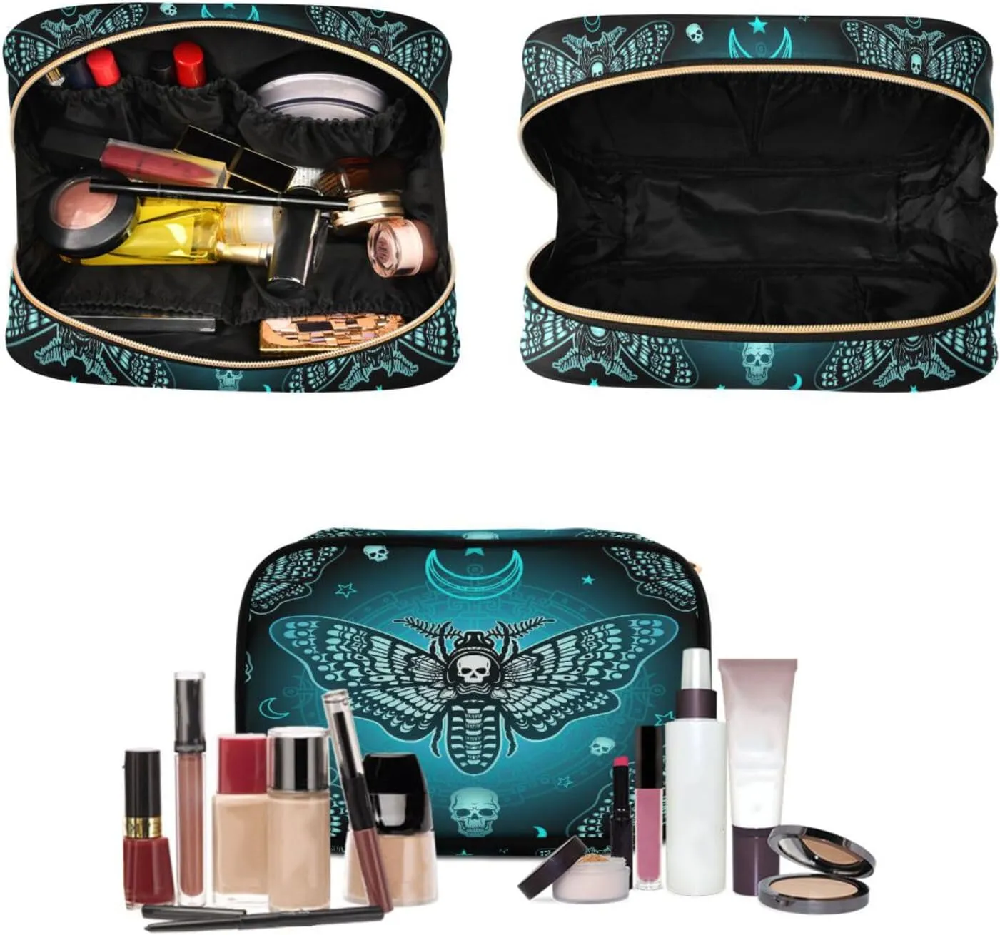 MNSRUU Goth Toiletry Bag Butterfly Skull Makeup Bag Gothic Hanging Travel Bag for Toiletries 3 PCS Toiletry Organizer Portable Makeup Cosmetic Bag Brushes Set