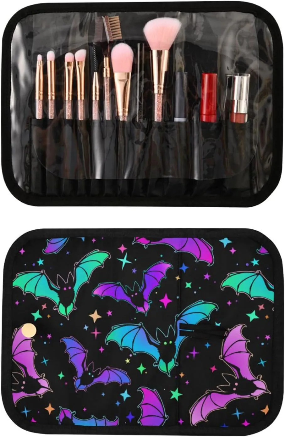 MNSRUU Goth Toiletry Bag Luminous Bat Makeup Bag Spooky Hanging Travel Bag for Toiletries 3 PCS Toiletry Organizer Portable Makeup Cosmetic Bag Brushes Set