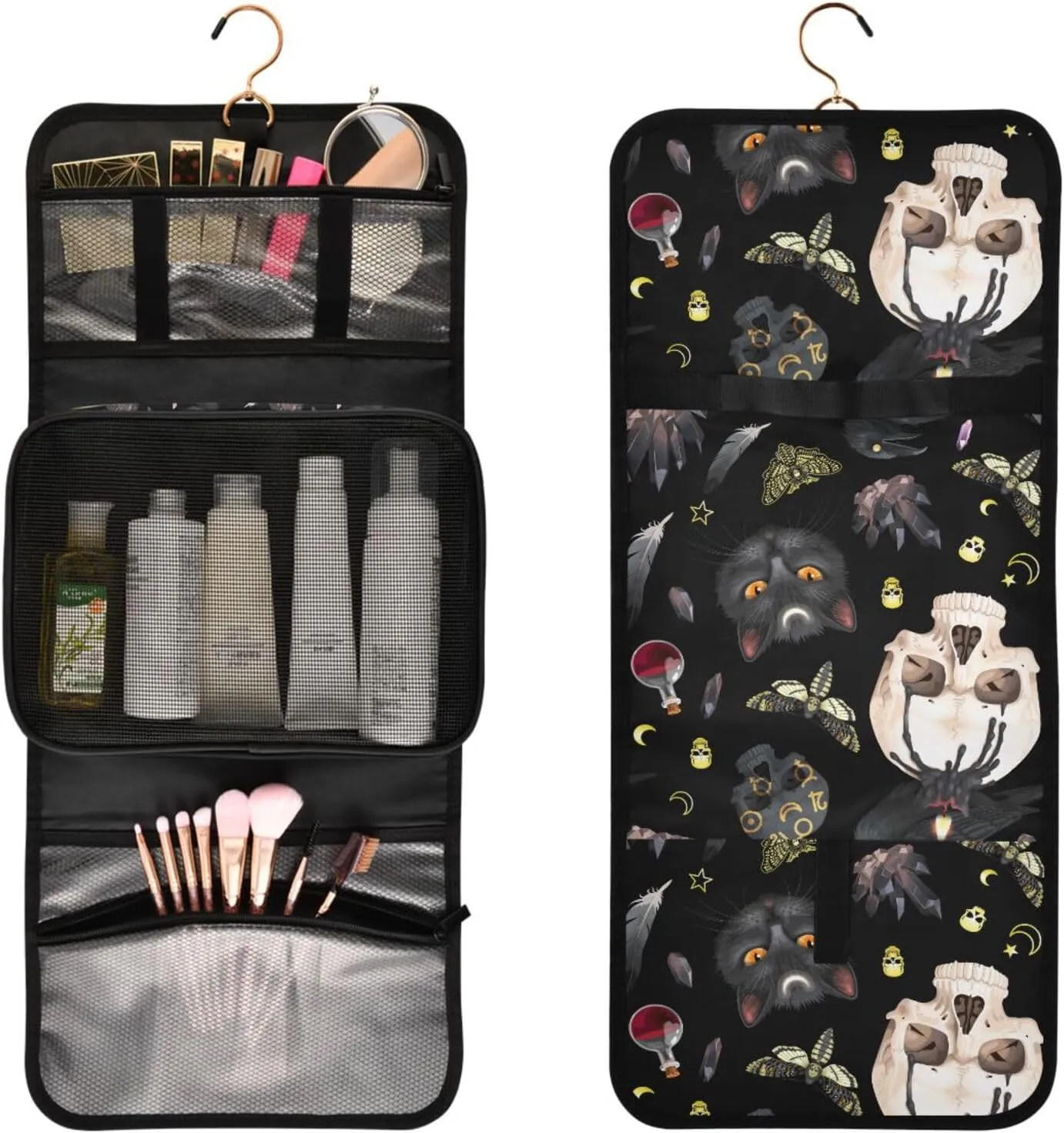 MNSRUU Toiletry Bag Goth Skull Moth Hanging Makeup Bag Travel bag for Toiletries 3 PCS Toiletry Bags Set for Traveling, Travel Organizer for Accessories