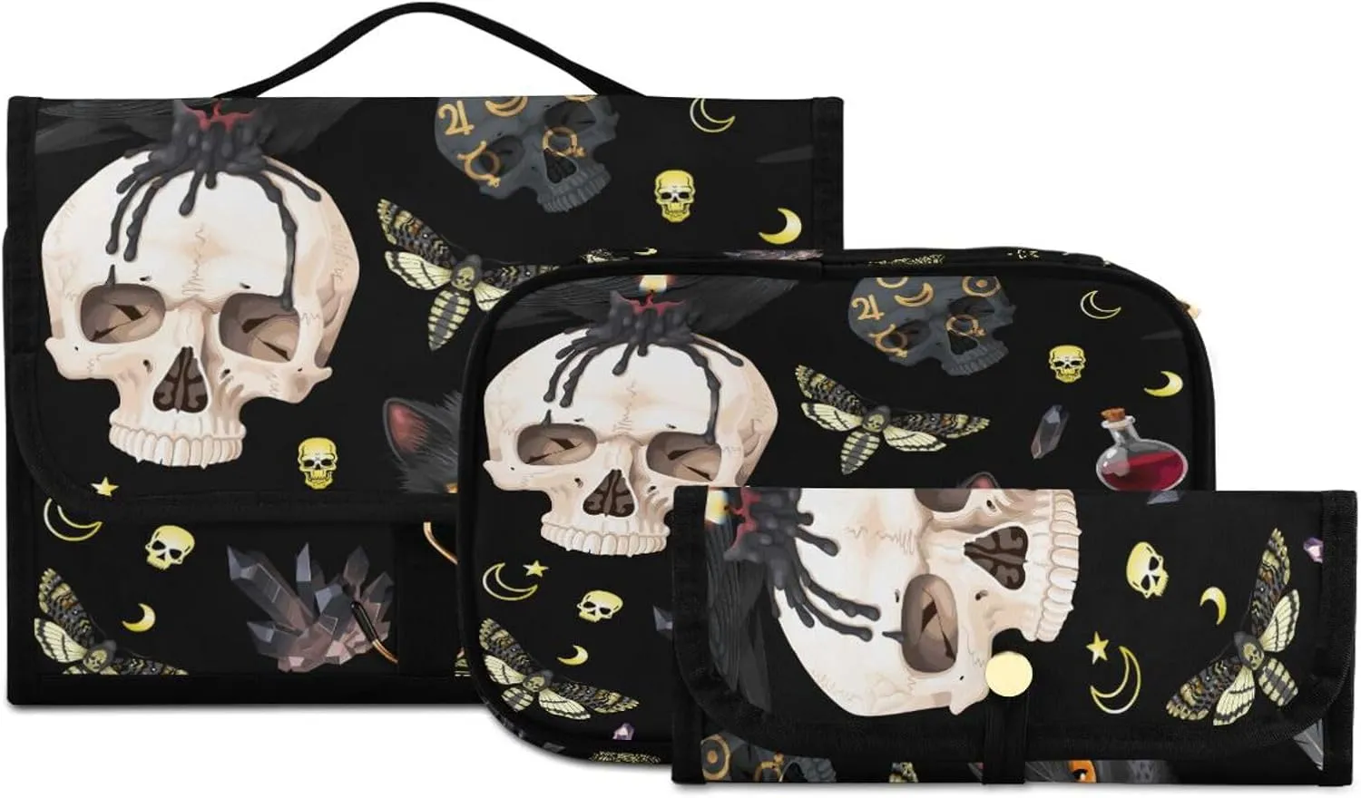 MNSRUU Toiletry Bag Goth Skull Moth Hanging Makeup Bag Travel bag for Toiletries 3 PCS Toiletry Bags Set for Traveling, Travel Organizer for Accessories