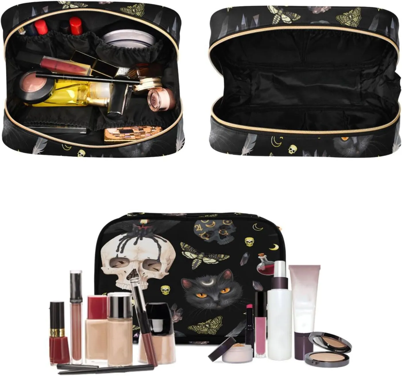 MNSRUU Toiletry Bag Goth Skull Moth Hanging Makeup Bag Travel bag for Toiletries 3 PCS Toiletry Bags Set for Traveling, Travel Organizer for Accessories