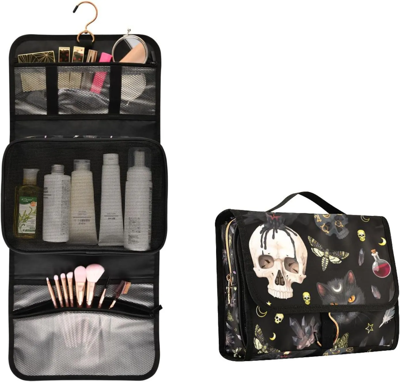 MNSRUU Toiletry Bag Goth Skull Moth Hanging Makeup Bag Travel bag for Toiletries 3 PCS Toiletry Bags Set for Traveling, Travel Organizer for Accessories