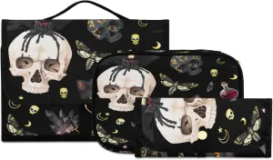 MNSRUU Toiletry Bag Goth Skull Moth Hanging Makeup Bag Travel bag for Toiletries 3 PCS Toiletry Bags Set for Traveling, Travel Organizer for Accessories