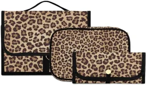 MNSRUU Toiletry Bag Leopard Beige Brown Texture Hanging Makeup Bag for Toiletries 3 PCS Travel Toiletry Organizer Bags Portable Clear Toiletry Kit