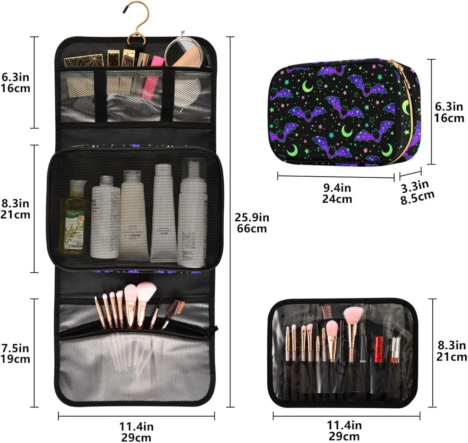 MNSRUU Toiletry Bag Magic Galaxy Bat Hanging Makeup Bag Travel bag for Toiletries 3 PCS Toiletry Bags Set for Traveling, Travel Organizer for Accessories
