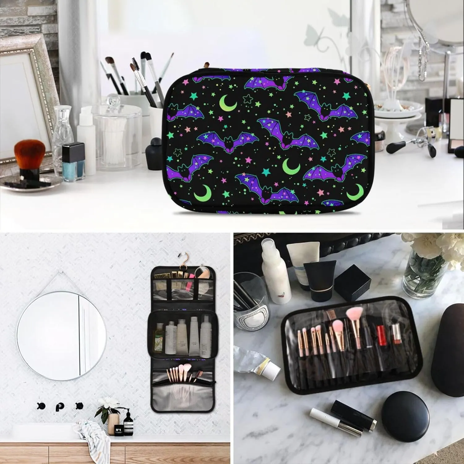 MNSRUU Toiletry Bag Magic Galaxy Bat Hanging Makeup Bag Travel bag for Toiletries 3 PCS Toiletry Bags Set for Traveling, Travel Organizer for Accessories