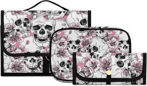 MNSRUU Toiletry Bag Pink Floral Skull Hanging Makeup Bag Travel bag for Toiletries 3 PCS Toiletry Bags Set for Traveling, Travel Organizer for Accessories