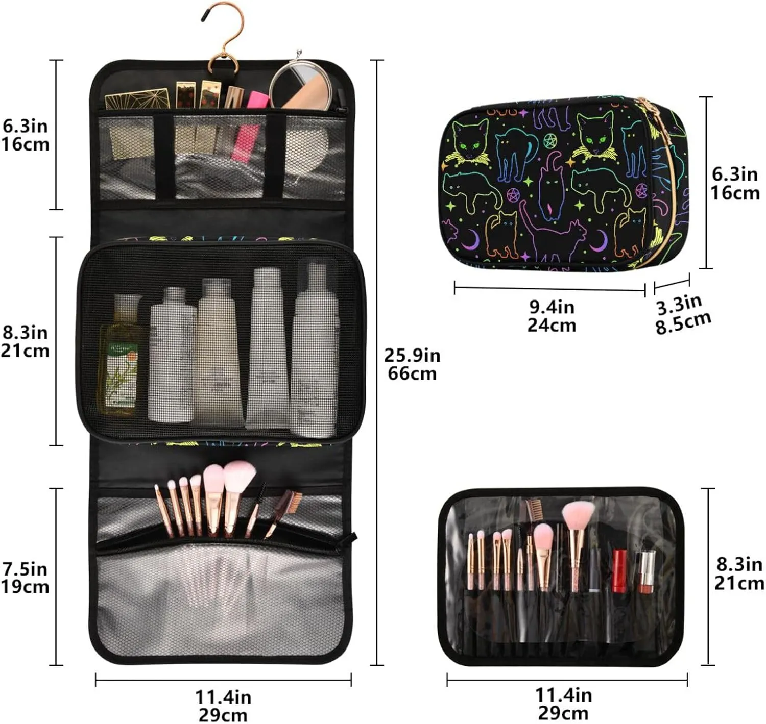 MNSRUU Toiletry Bag Rainbow Leopard Cheetah Hanging Makeup Bag for Toiletries 3 PCS Travel Toiletry Organizer Bags Portable Clear Toiletry Kit