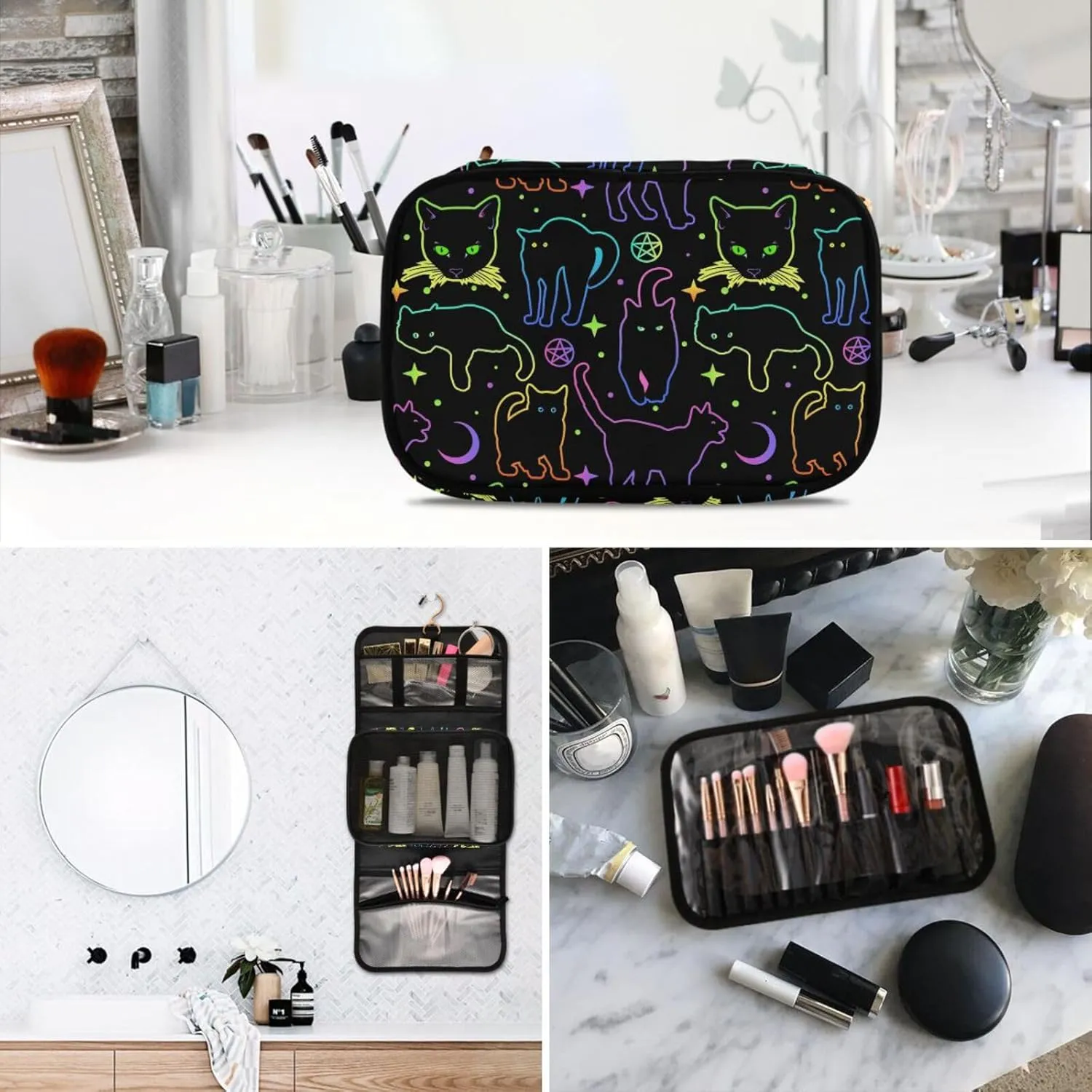 MNSRUU Toiletry Bag Rainbow Leopard Cheetah Hanging Makeup Bag for Toiletries 3 PCS Travel Toiletry Organizer Bags Portable Clear Toiletry Kit
