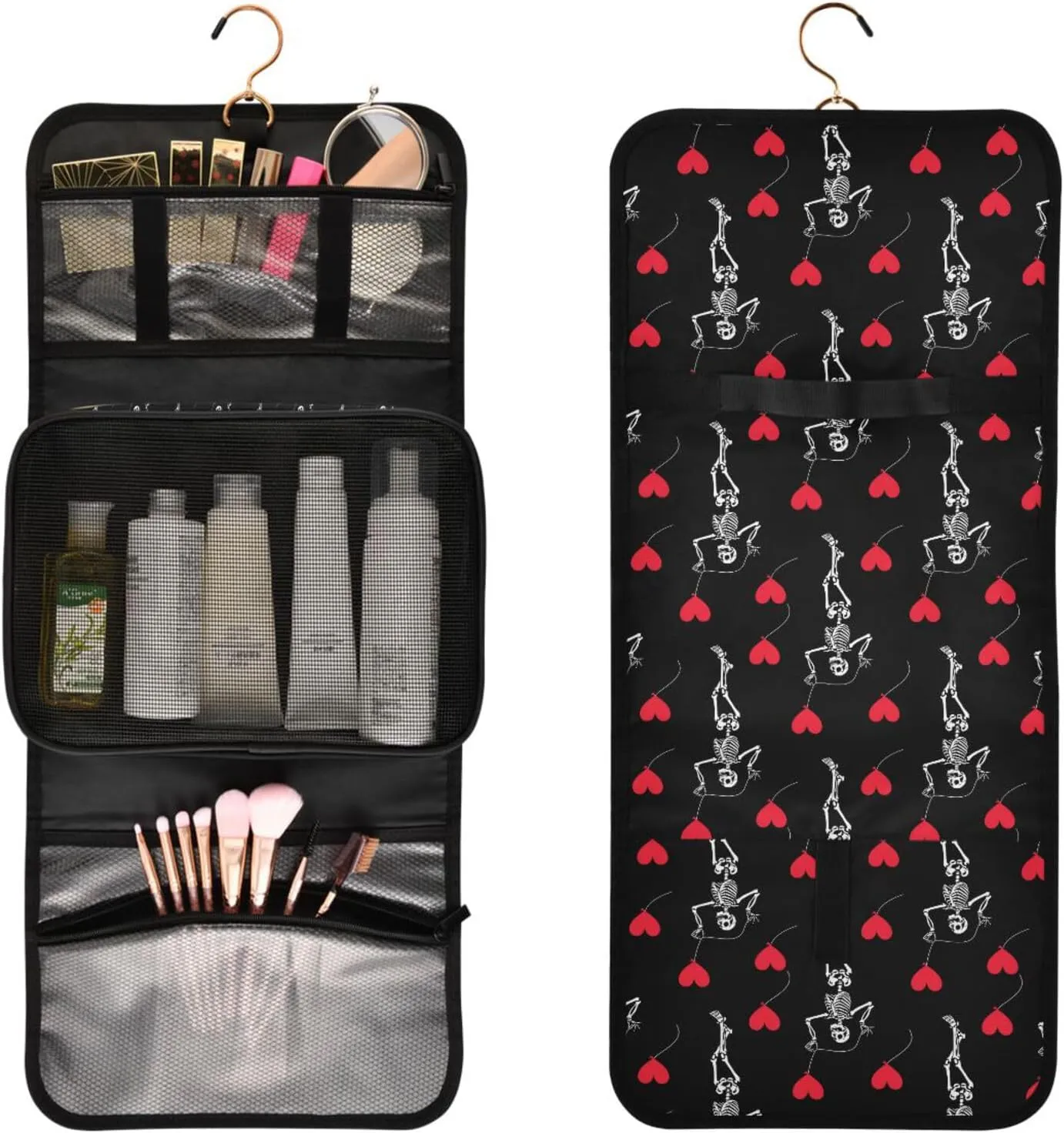 MNSRUU Toiletry Bag Romantic Skull Gothic Hanging Makeup Bag for Toiletries 3 PCS Travel Toiletry Organizer Bags Portable Clear Toiletry Kit