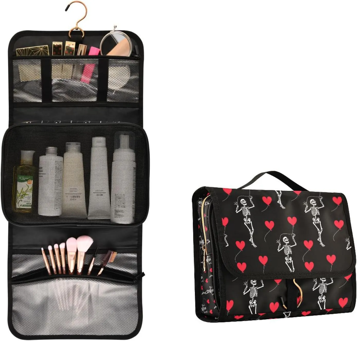 MNSRUU Toiletry Bag Romantic Skull Gothic Hanging Makeup Bag for Toiletries 3 PCS Travel Toiletry Organizer Bags Portable Clear Toiletry Kit