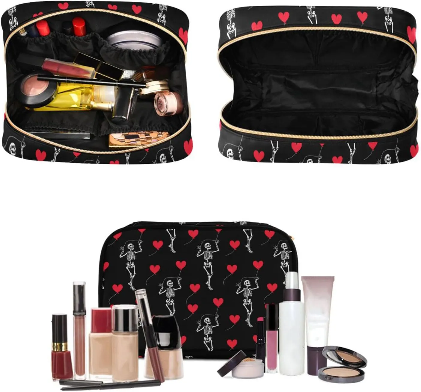 MNSRUU Toiletry Bag Romantic Skull Gothic Hanging Makeup Bag for Toiletries 3 PCS Travel Toiletry Organizer Bags Portable Clear Toiletry Kit