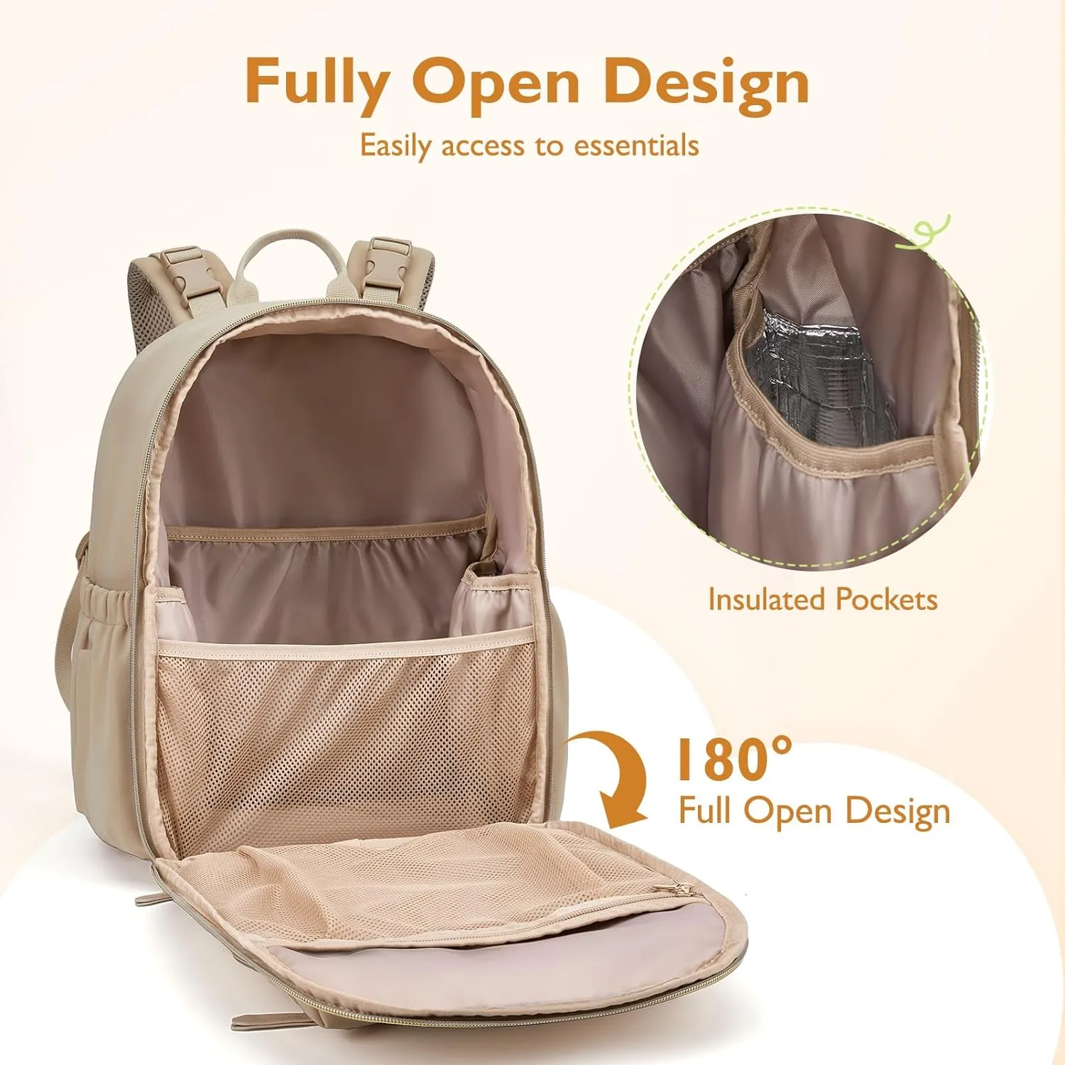 mommore Neoprene Diaper Bag Backpack Small Baby Bag Travel Mini Diaper Backpack for Newborn with Insulated Pockets (Beige)