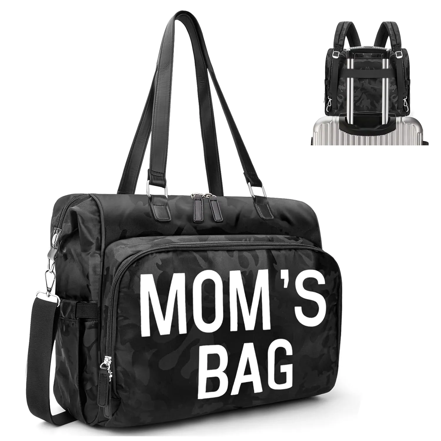 Mom‘s Diaper Bag 4 in 1 Diaper Baby Tote, Hospital Bag for Labor & Delivery, Large Waterproof Baby Travel Weekender with 3 Insulated Pockets, Camo Black