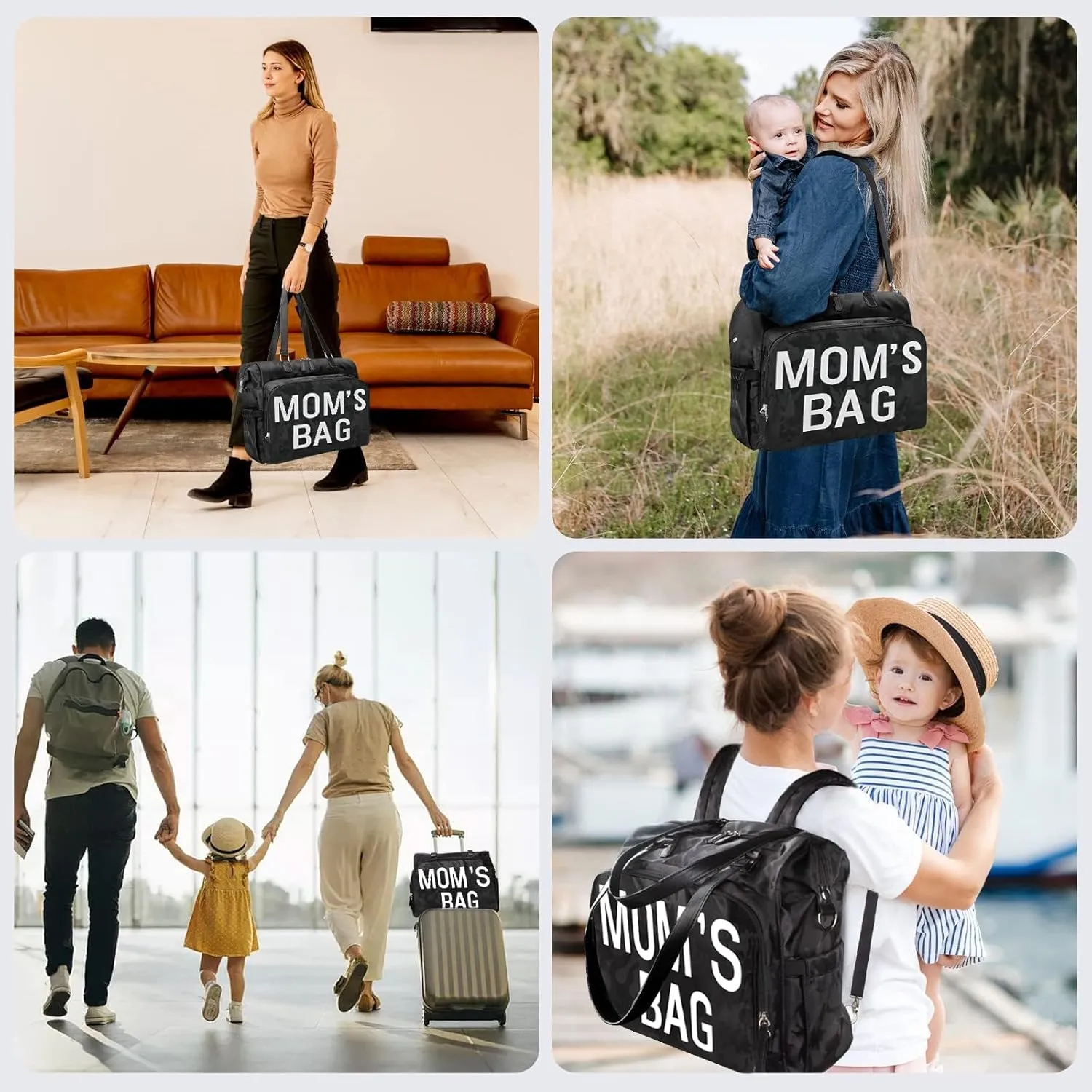 Mom‘s Diaper Bag 4 in 1 Diaper Baby Tote, Hospital Bag for Labor & Delivery, Large Waterproof Baby Travel Weekender with 3 Insulated Pockets, Camo Black