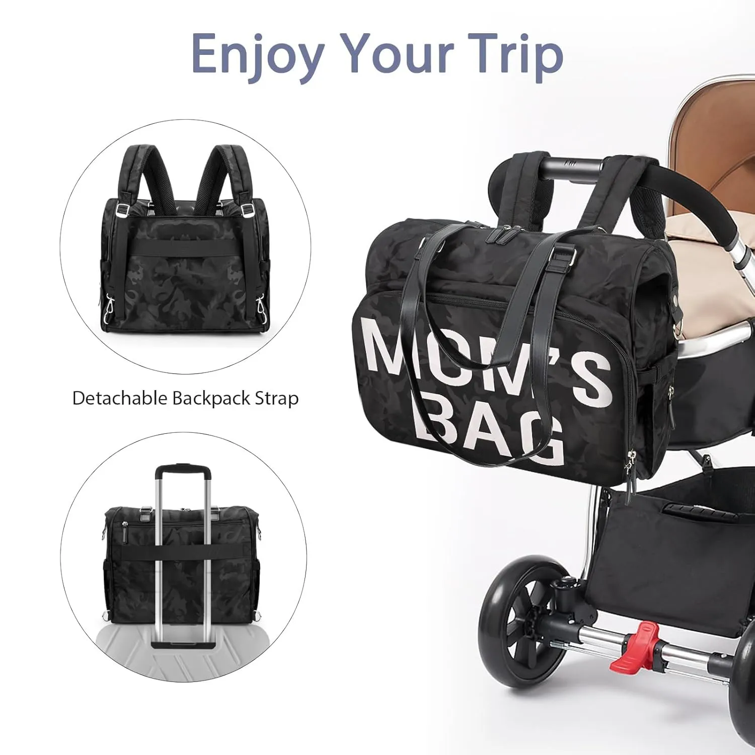 Mom‘s Diaper Bag 4 in 1 Diaper Baby Tote, Hospital Bag for Labor & Delivery, Large Waterproof Baby Travel Weekender with 3 Insulated Pockets, Camo Black