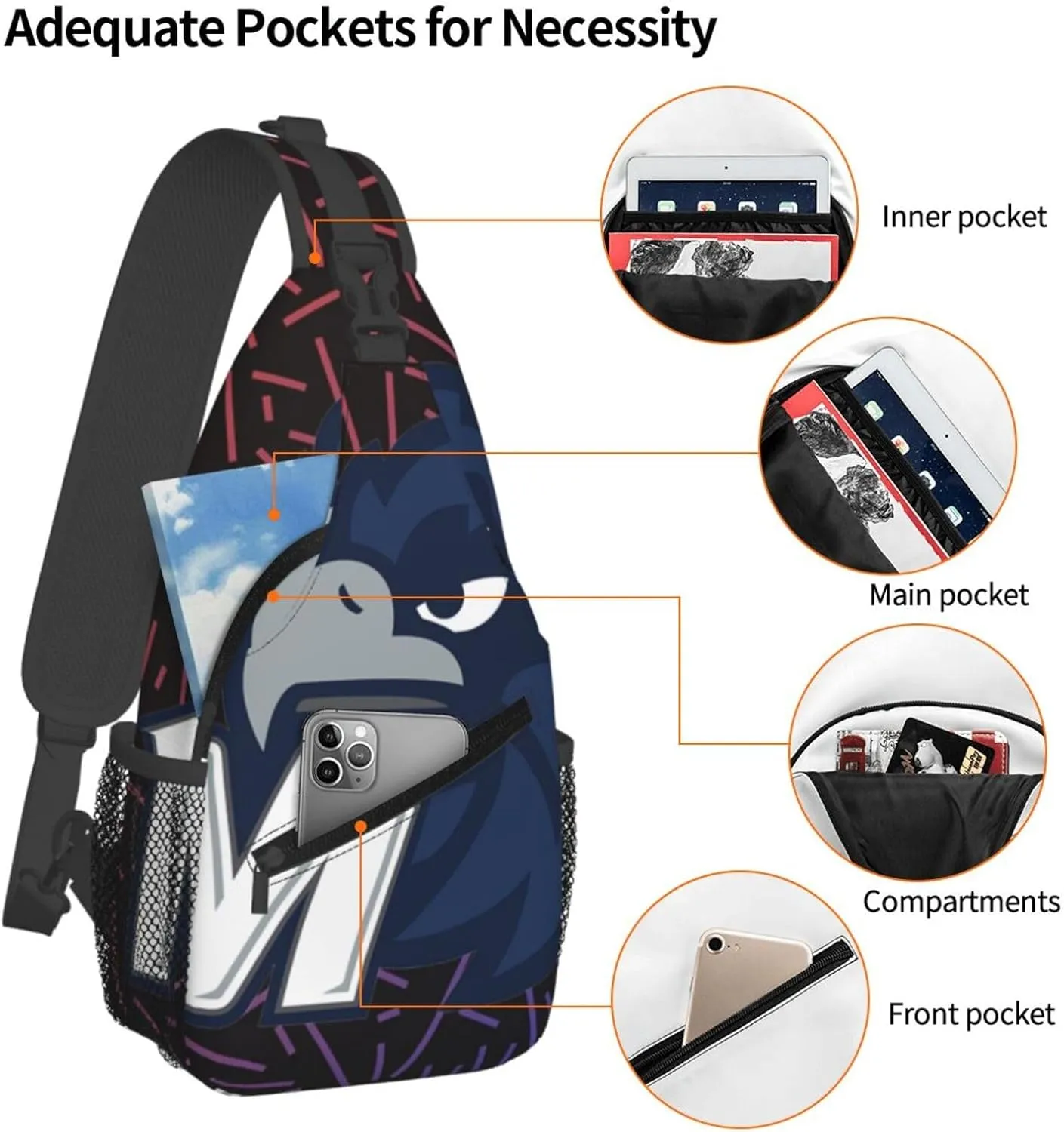 Monmouth University Crossbody For Men Women Sling Chest Bag Shoulder Bag Lightweight One Strap Backpack Multipurpose Travel Hiking Daypack
