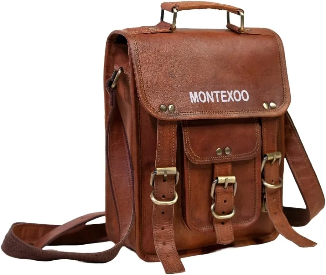 MONTEXOO Leather Crossbody Bag for Men Women - Leather Satchel Messenger Bags for Work Business Office 9 x 11 inches Ipad Tablet Shoulder Man Brown