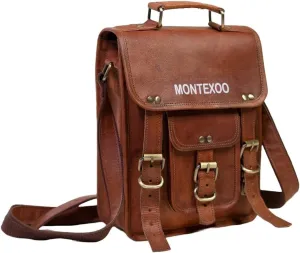 MONTEXOO Leather Crossbody Bag for Men Women - Leather Satchel Messenger Bags for Work Business Office 9 x 11 inches Ipad Tablet Shoulder Man Brown