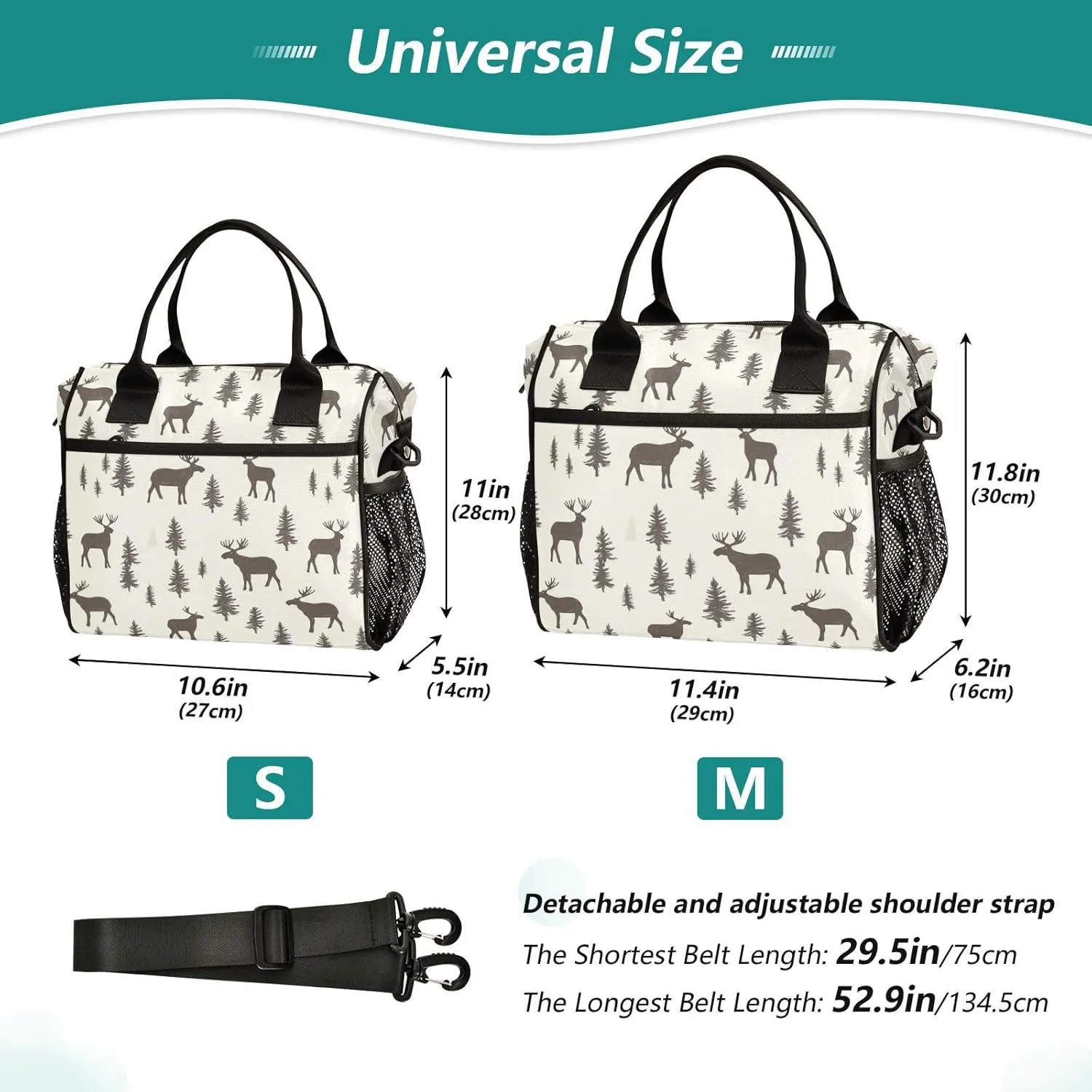 Moose Silhouette Lunch Bag Reusable Lunch Tote Bags Insulated Leakproof Cooler Bag Lunch Box Adjustable Shoulder Meal Holder for Women Men Work Picnic Camping
