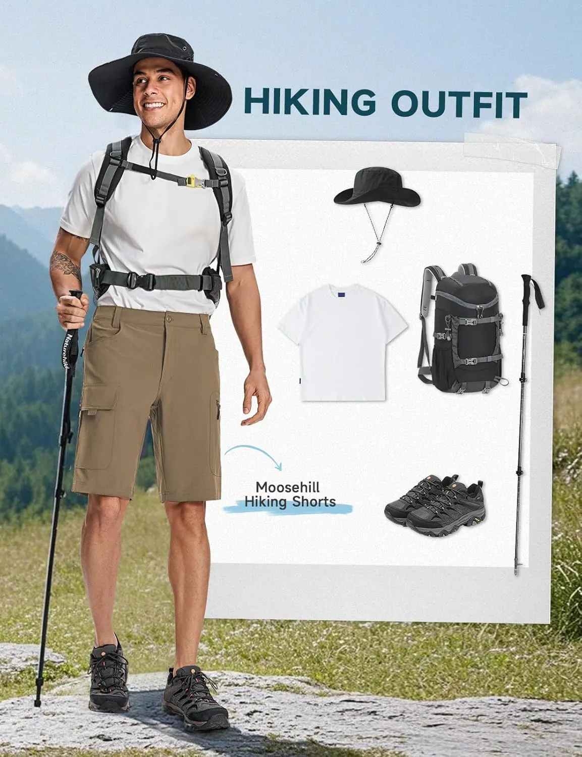 Moosehill Mens Cargo Hiking Shorts Lightweight Water Resistant for Casual Golf Work Tactical Fishing with 6 Pockets