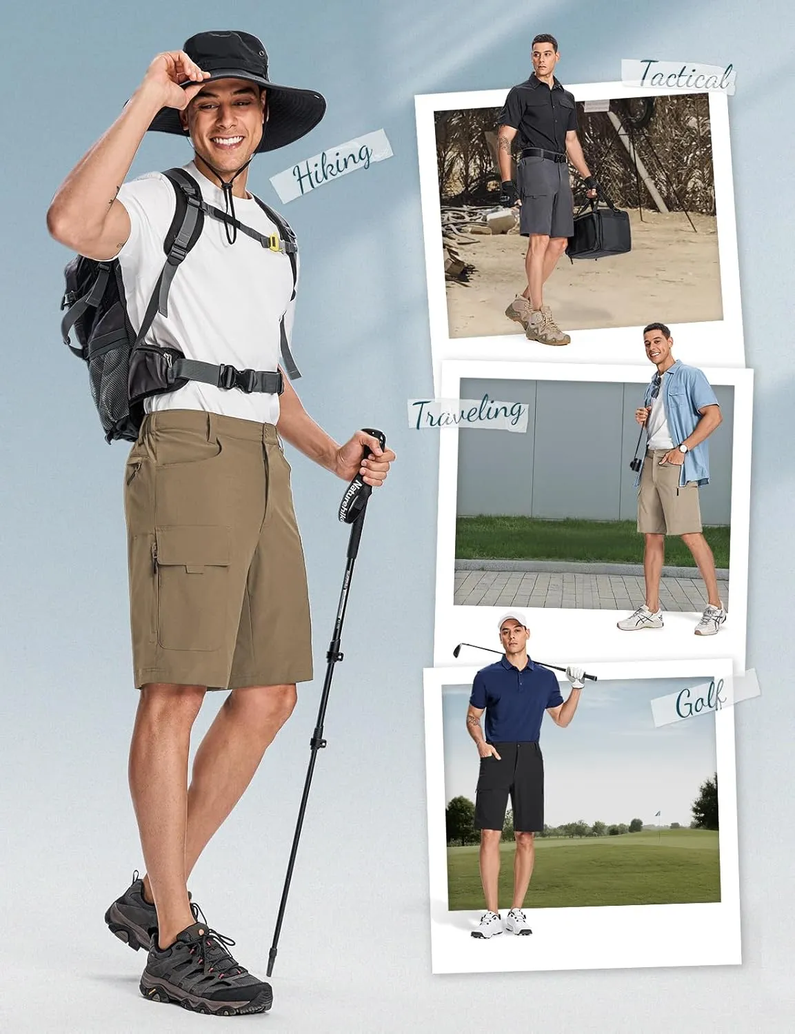 Moosehill Mens Cargo Hiking Shorts Lightweight Water Resistant for Casual Golf Work Tactical Fishing with 6 Pockets