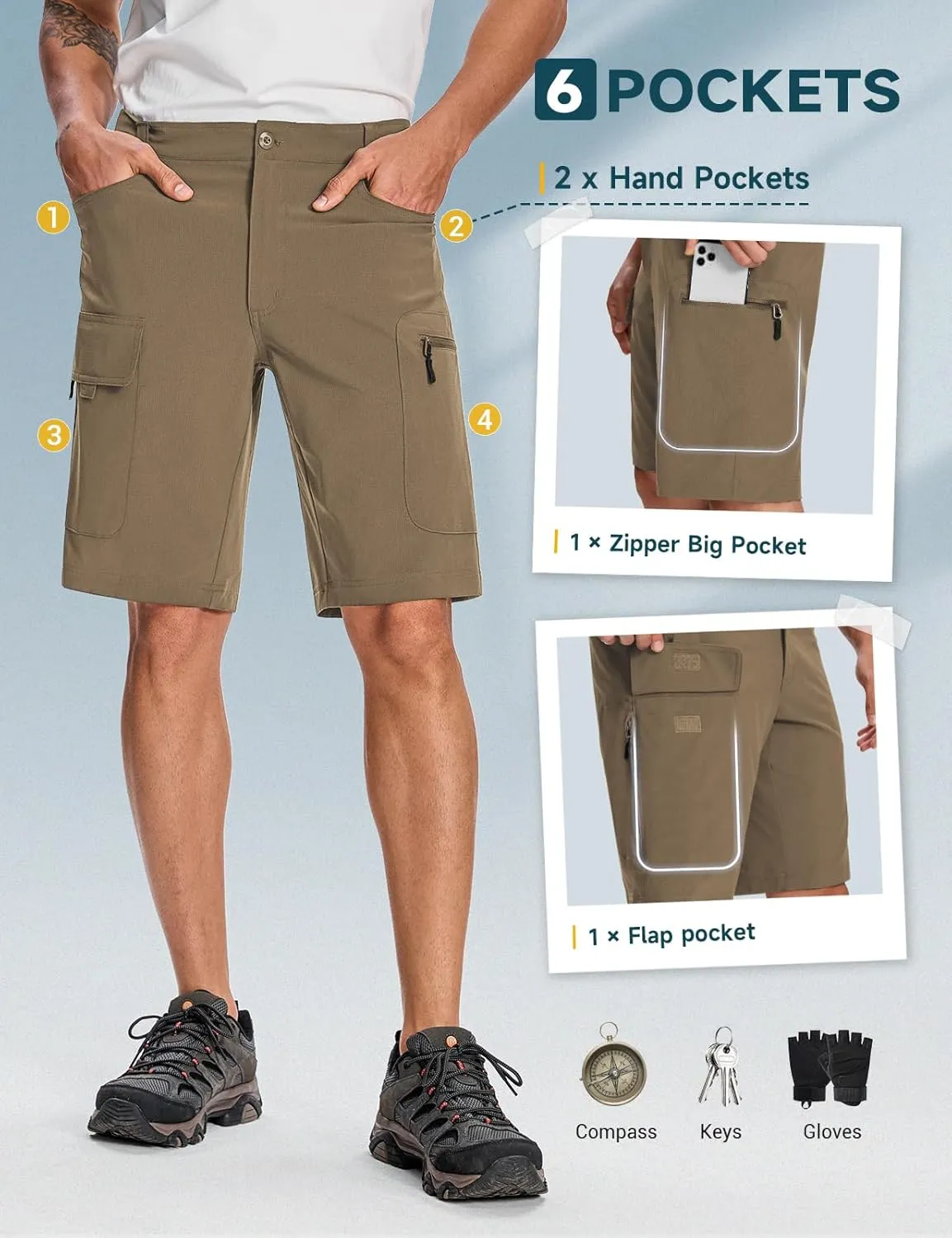 Moosehill Mens Cargo Hiking Shorts Lightweight Water Resistant for Casual Golf Work Tactical Fishing with 6 Pockets
