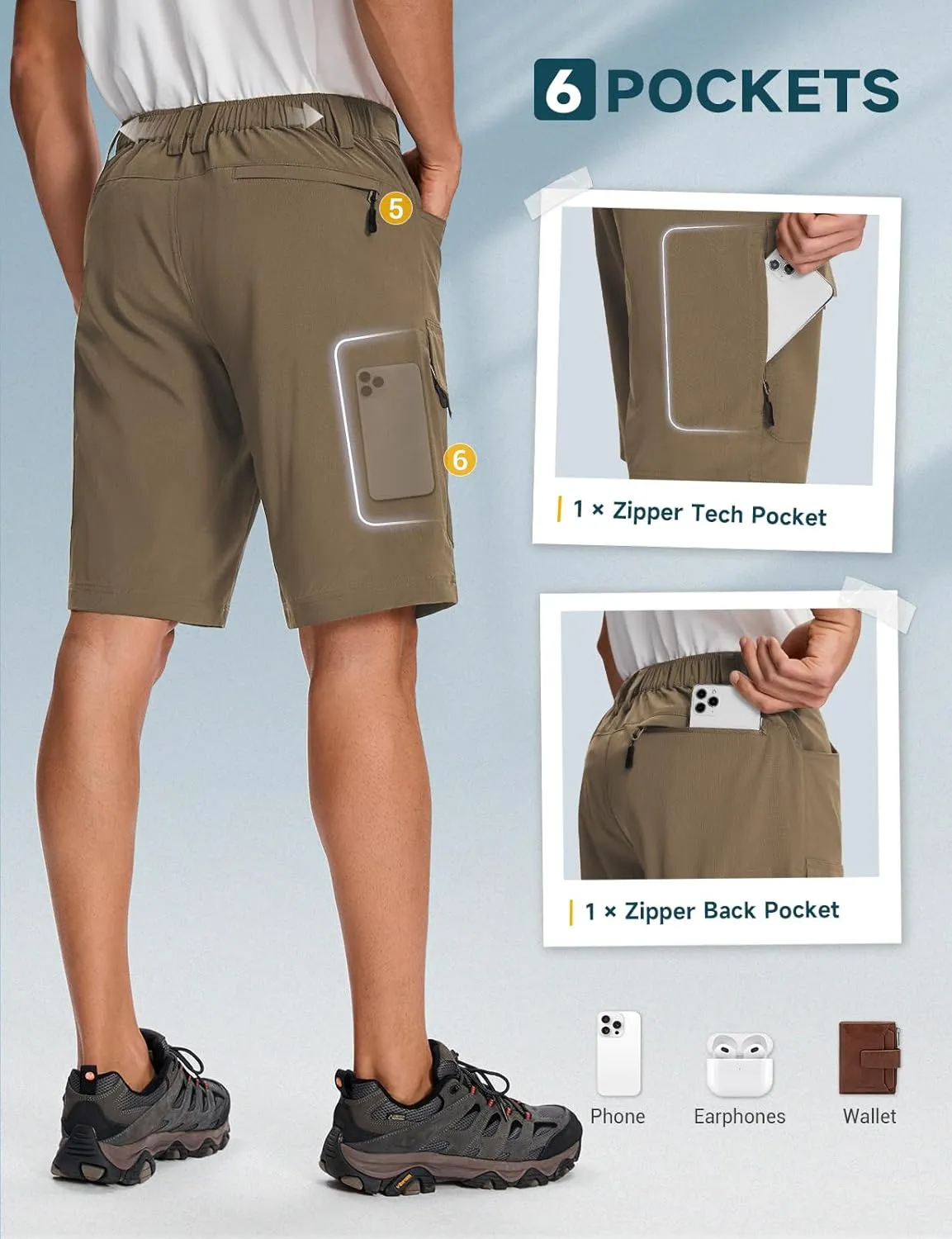 Moosehill Mens Cargo Hiking Shorts Lightweight Water Resistant for Casual Golf Work Tactical Fishing with 6 Pockets