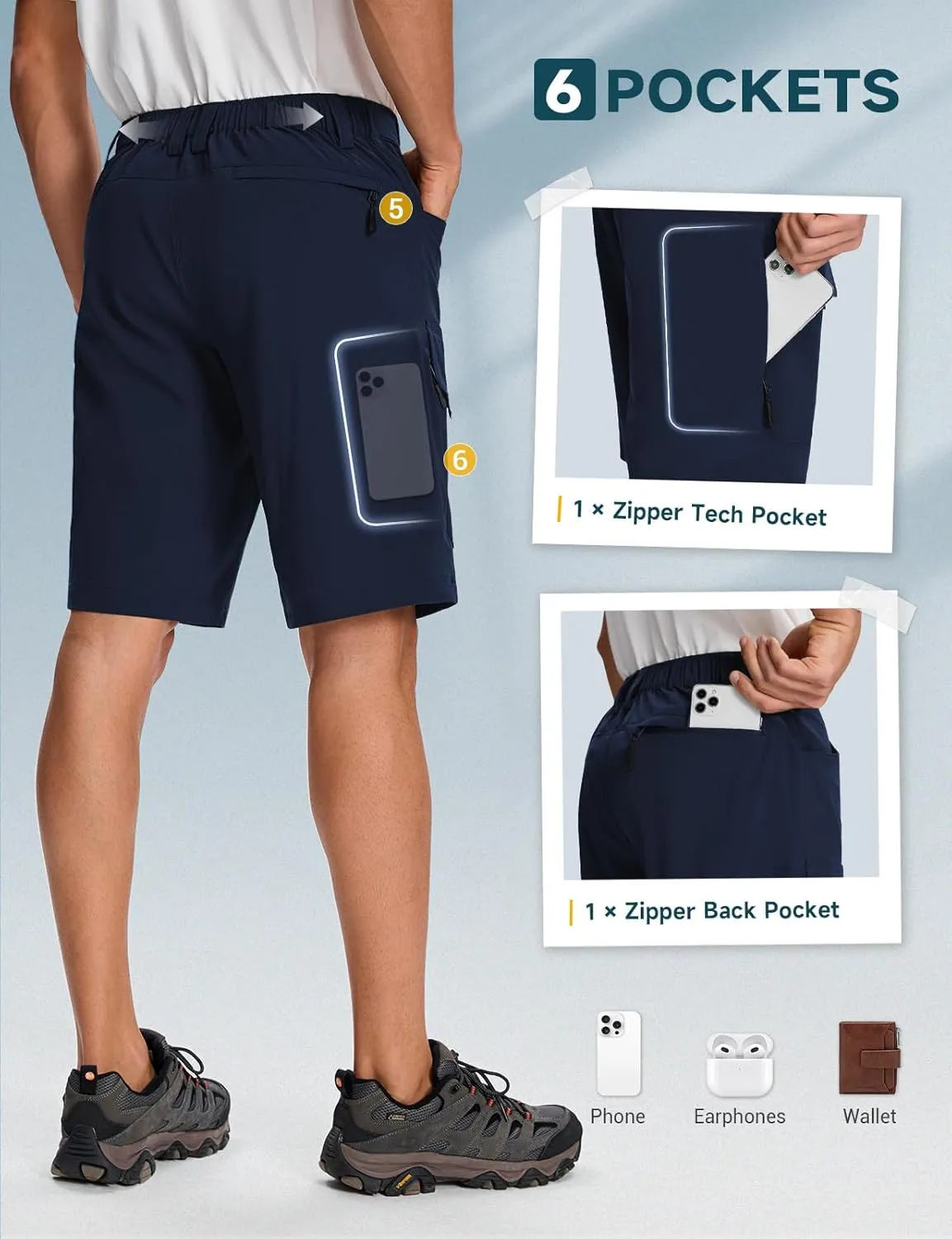 Moosehill Mens Cargo Hiking Shorts Lightweight Water Resistant for Casual Golf Work Tactical Fishing with 6 Pockets