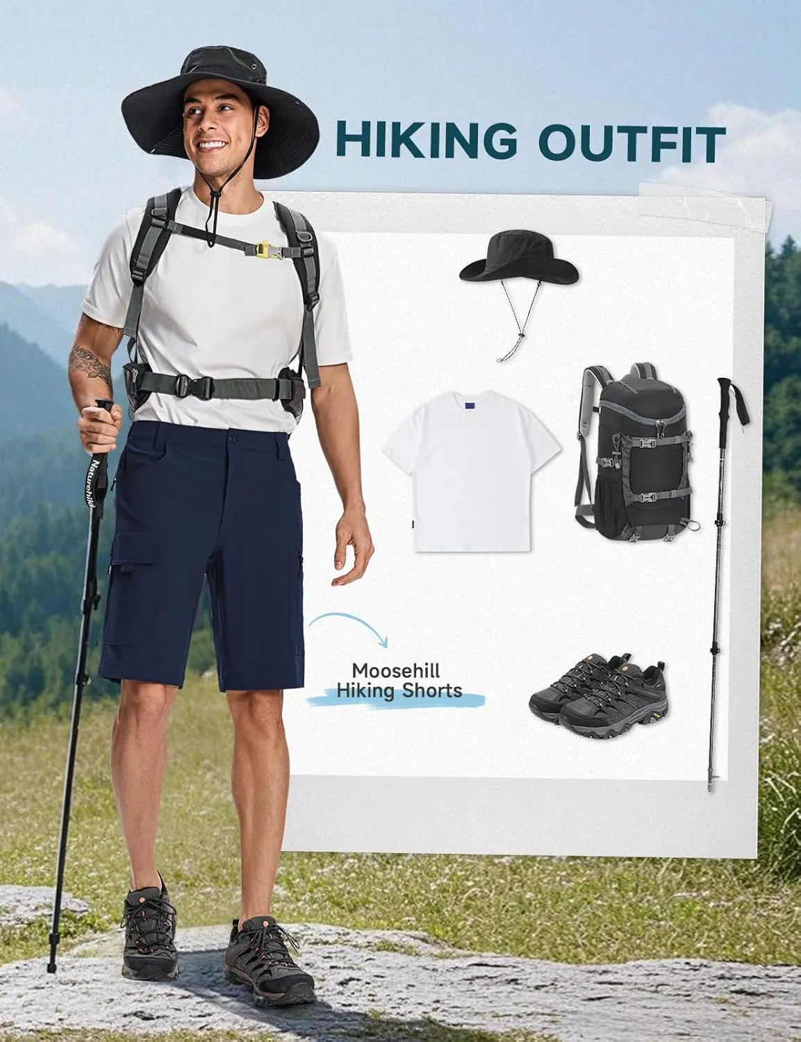 Moosehill Mens Cargo Hiking Shorts Lightweight Water Resistant for Casual Golf Work Tactical Fishing with 6 Pockets