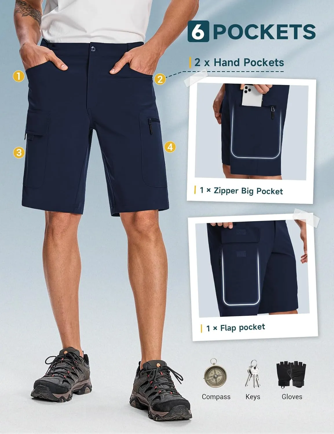 Moosehill Mens Cargo Hiking Shorts Lightweight Water Resistant for Casual Golf Work Tactical Fishing with 6 Pockets