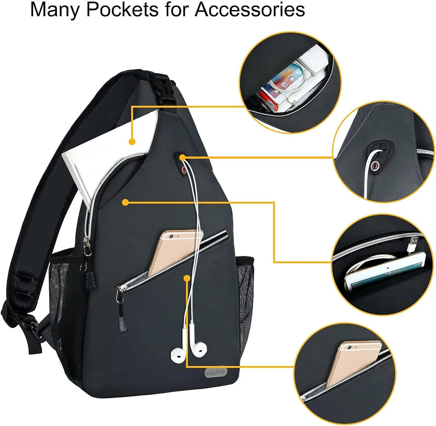 MOSISO Rope Sling Backpack (Up to 13 inch), Multipurpose Crossbody Chest One Shoulder Outdoor Travel Hiking Daypack