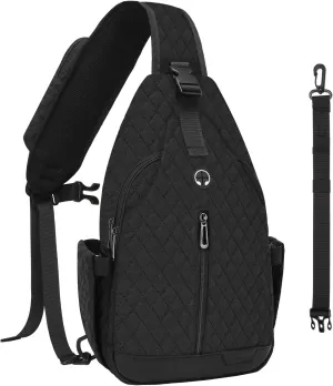 MOSISO Sling Backpack Travel Hiking Daypack for Women Men, Rhombus Quilted Double Layer Crossbody Sling Bag with Phone Pocket & Removable Strap One Shoulder Chest Bag for Outdoor Sports, Black
