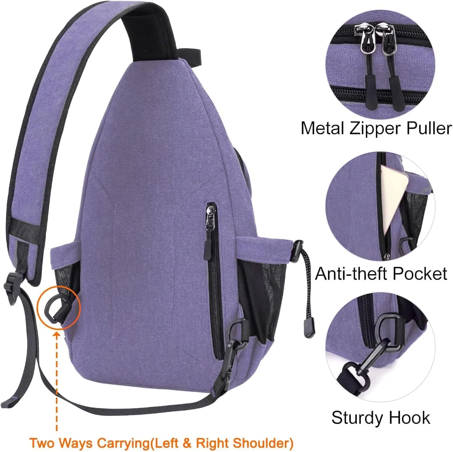 MOSISO Sling Backpack,Canvas Crossbody Hiking Daypack Bag with Anti-theft Pocket