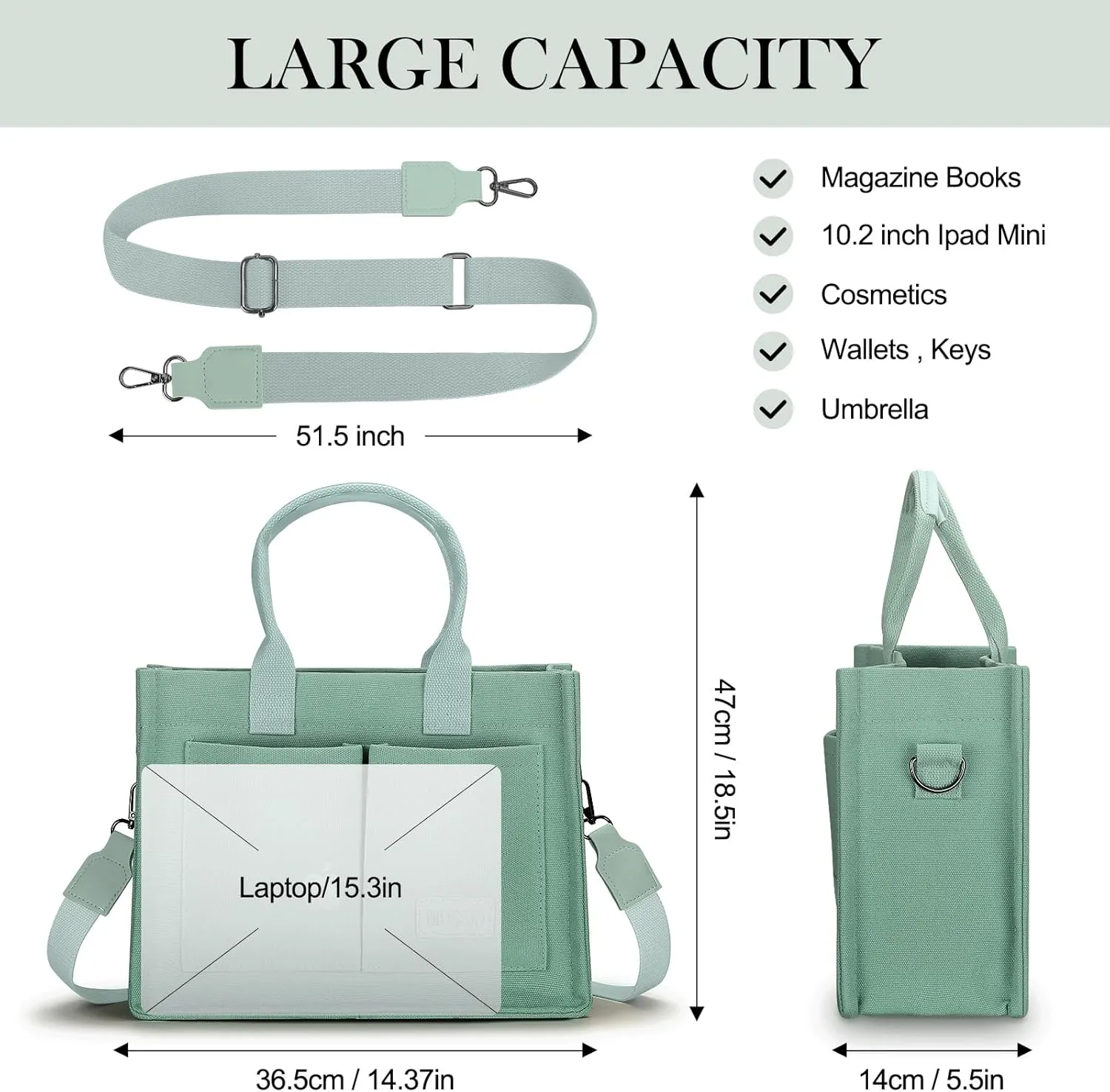 Mossio Large Canvas Tote Bag for Women with Pockets - Laptop Crossbody Work Tote Bag Everyday Bag Shoulder Purse Handbag