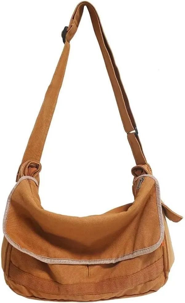Mudono Messenger Satchel for Women Canvas Hobo Crossbody Purse Large Multi Pockets Shoulder Bag Travel Everyday Purse