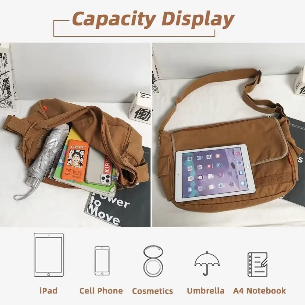 Mudono Messenger Satchel for Women Canvas Hobo Crossbody Purse Large Multi Pockets Shoulder Bag Travel Everyday Purse