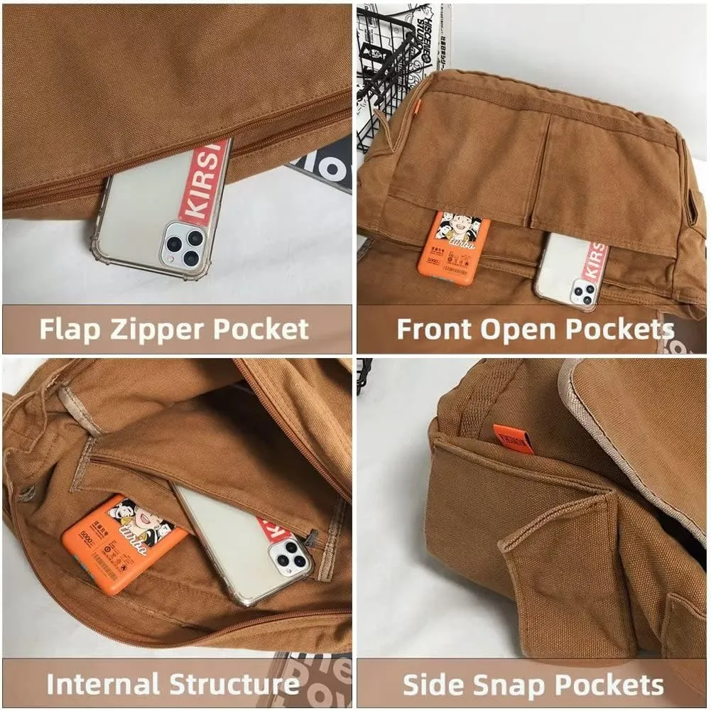 Mudono Messenger Satchel for Women Canvas Hobo Crossbody Purse Large Multi Pockets Shoulder Bag Travel Everyday Purse