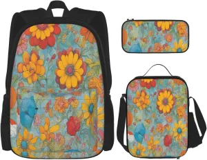 Multi Functional Bright Color Print Backpack Set With Lunch Bag And Pencil Case,Leisure,Fashion