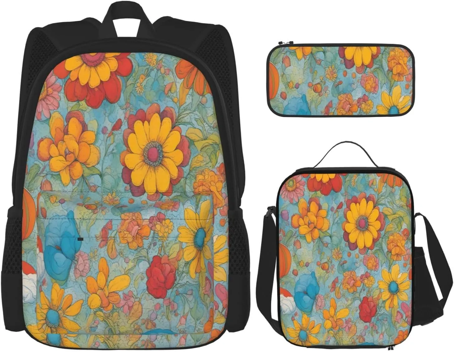 Multi Functional Bright Color Print Backpack Set With Lunch Bag And Pencil Case,Leisure,Fashion