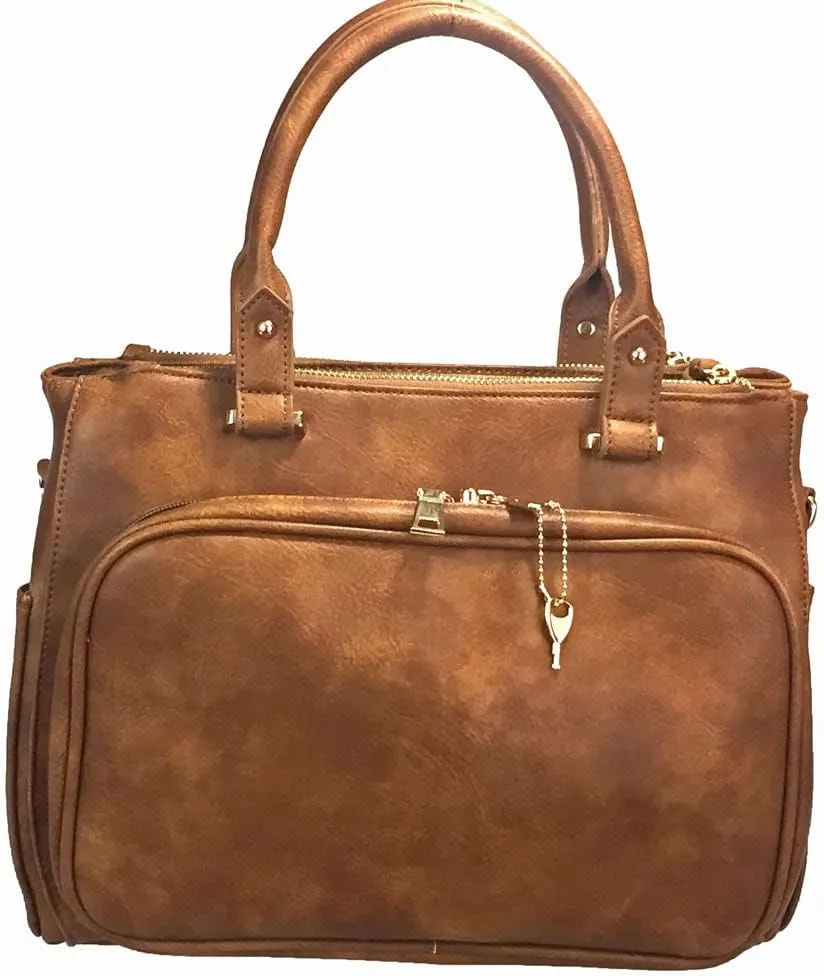 Multi Zippers Fashion Locking Faux Leather Concealed Carry Gun Shoulder Bag