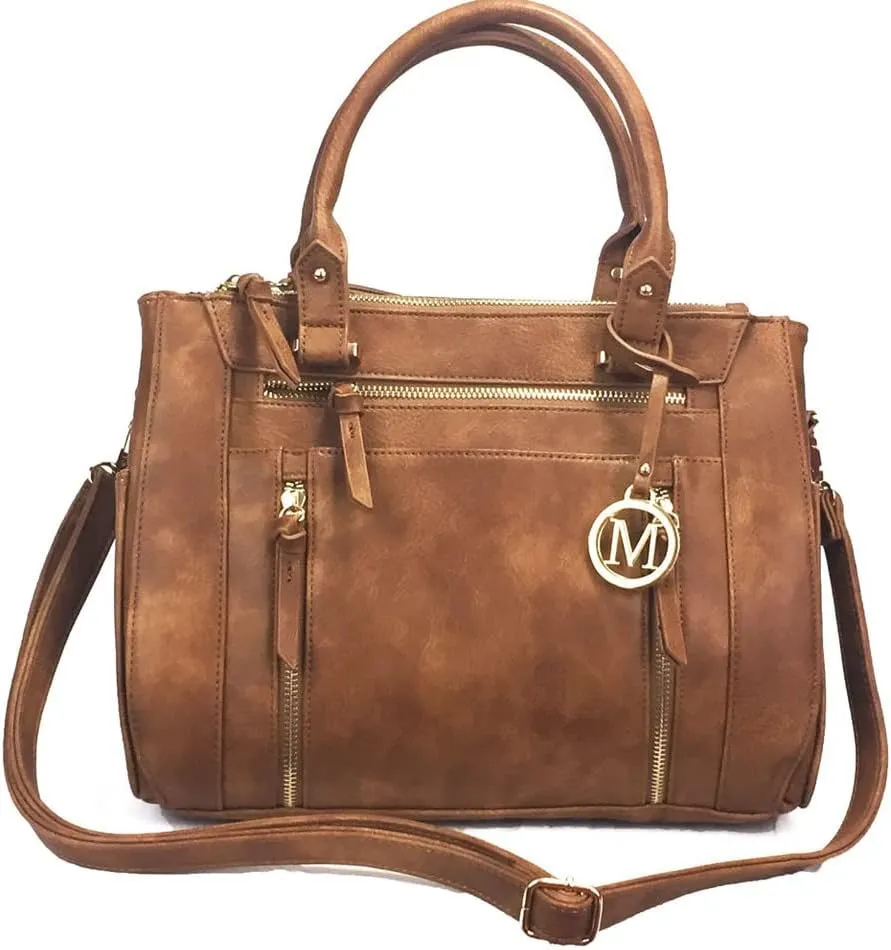 Multi Zippers Fashion Locking Faux Leather Concealed Carry Gun Shoulder Bag