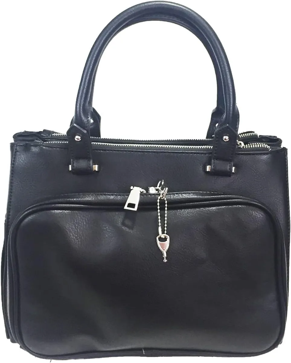 Multi Zippers Fashion Locking Faux Leather Concealed Carry Gun Shoulder Bag
